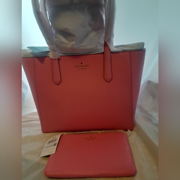 New Kate Spade Staci Medium Leather Tote & Leila 8"Med Wristlet Blossom Pink - Picture 3 of 16